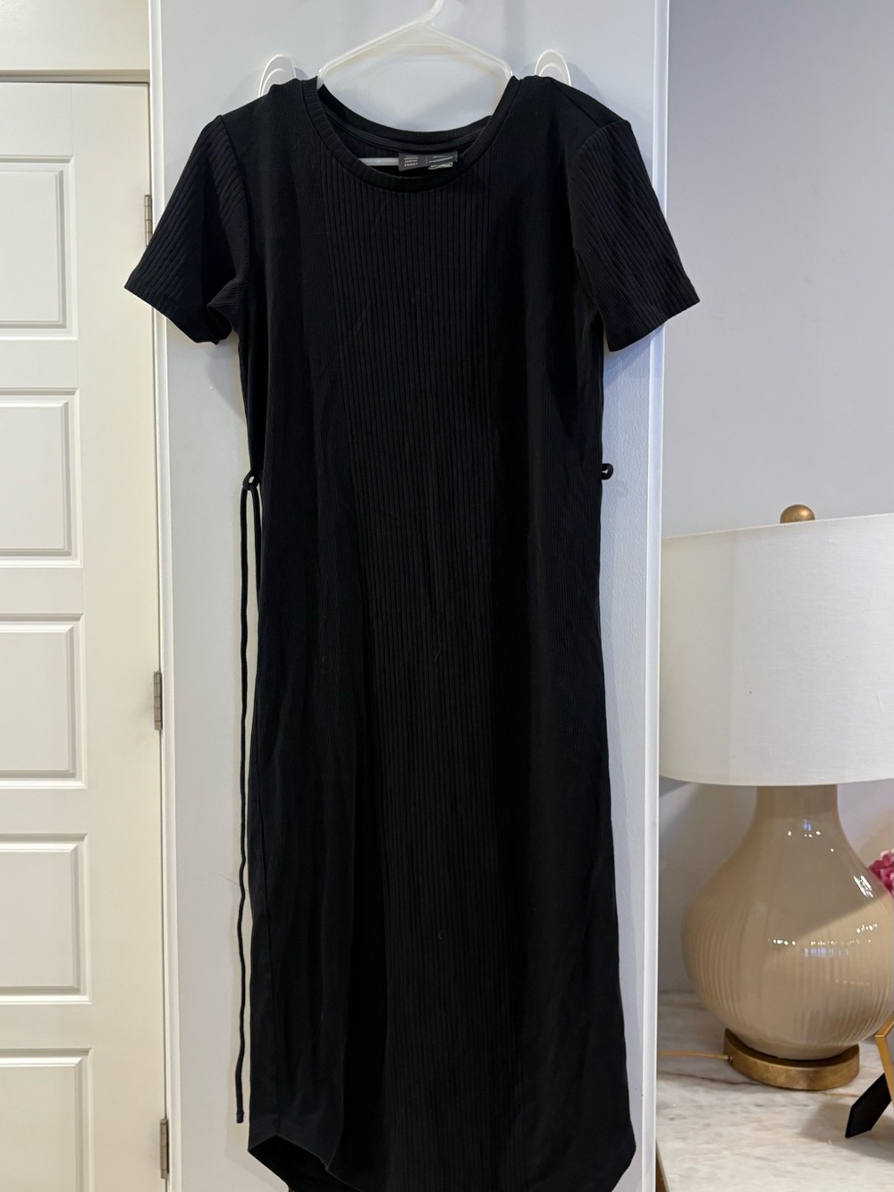 Anthropologie Black Short-Sleeve Ribbed Midi Dress